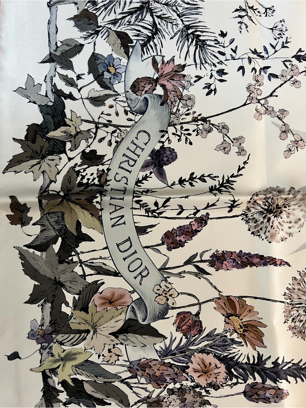 Dior Floral Silk Scarf in Ivory, Taupe, Olive, and Mauve - Picture 3 of 11